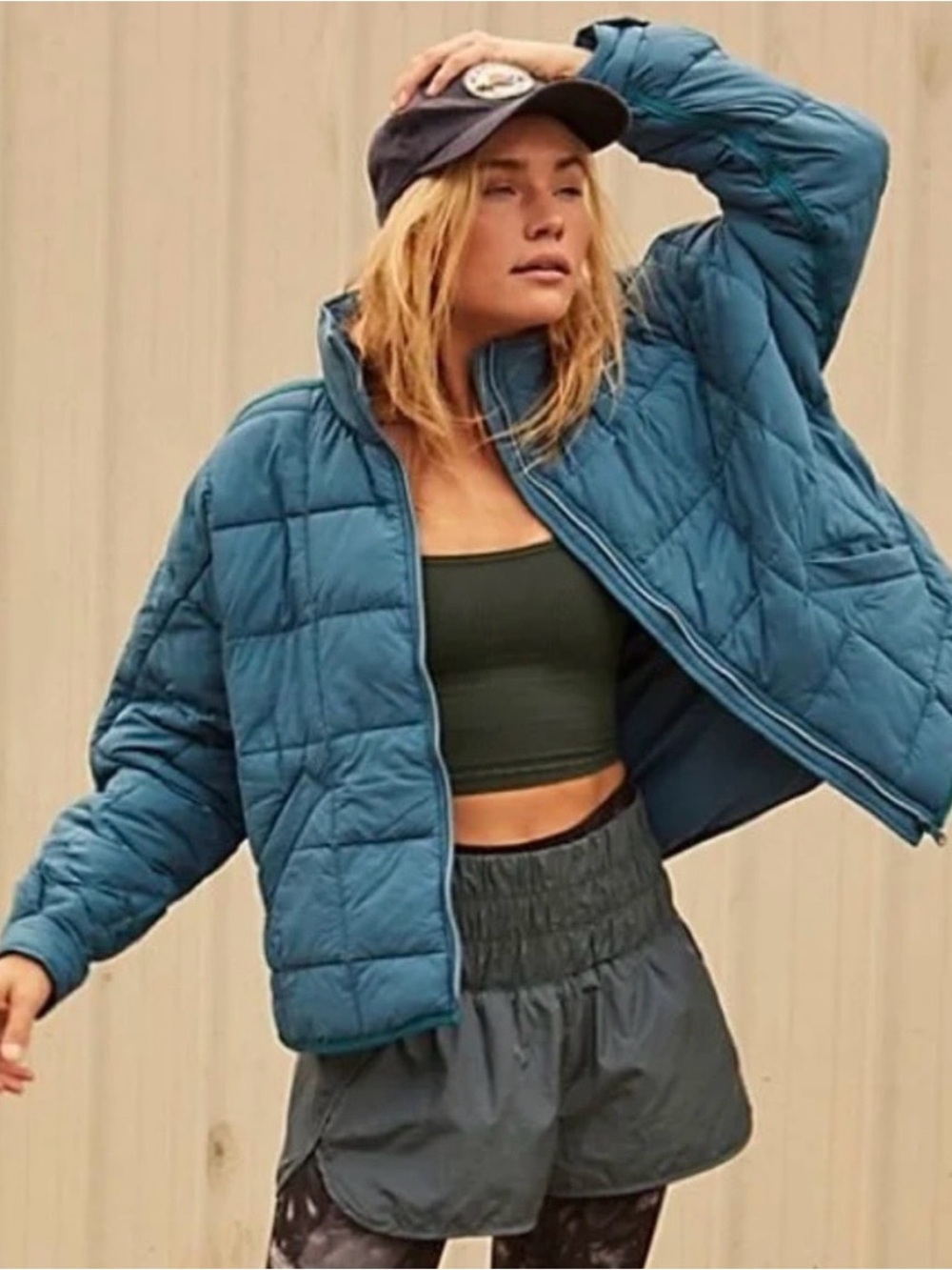 Free People Movement Pippa Packable Puffer Jacket Deep Sea Blue Zip Women Large